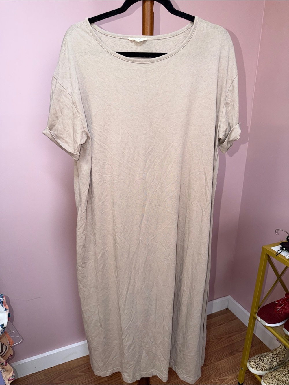 easel Light Beige Maxi Tee Dress